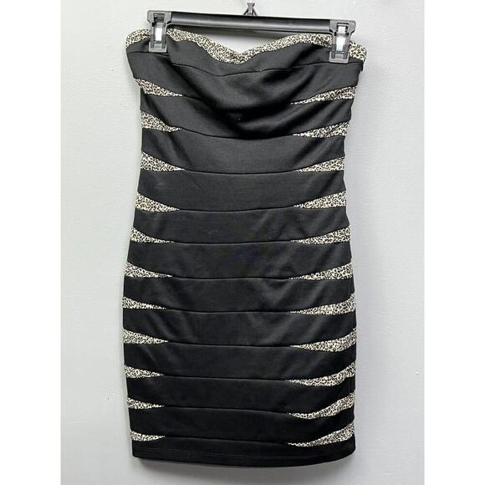 NIKIBIKI womens Black animal print strapless/strap Cocktail Dress Small Bodycon